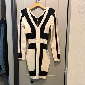 Chic Black and White Long Sleeve Dress